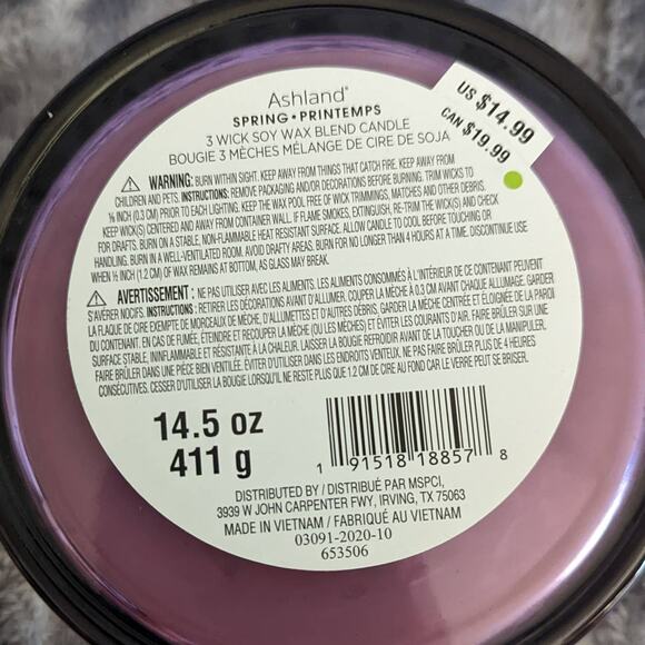 NWT Ashland Spring Lavender Mint Large Glass 3 Wick Soy Wax Blend Candle 14.5 oz - Picture 6 of 6